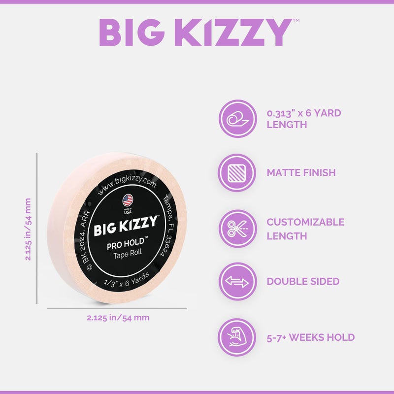 Big Kizzy Double Sided Tape in Hair Extension Tape Roll - Pro Hold Tape Roll- .313" x 6 Yards - Professional Replacement Tape, Strong Flexible Hold, Made in USA, Medical Grade Adhesive - Image 3